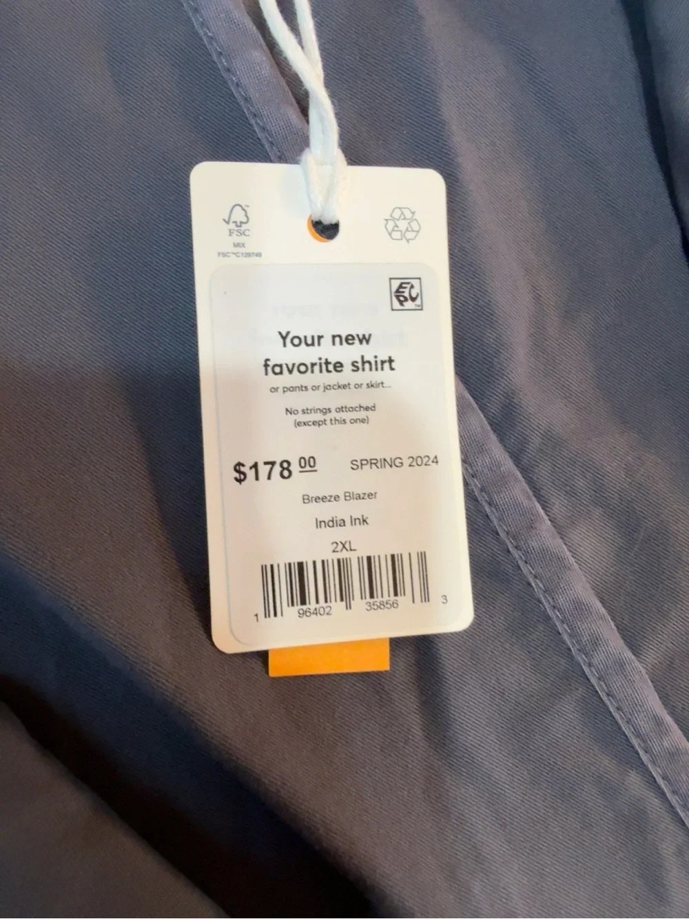 Marine Layer Breeze Blazer India Ink 2XL NWT Water Repellent $178 Retail